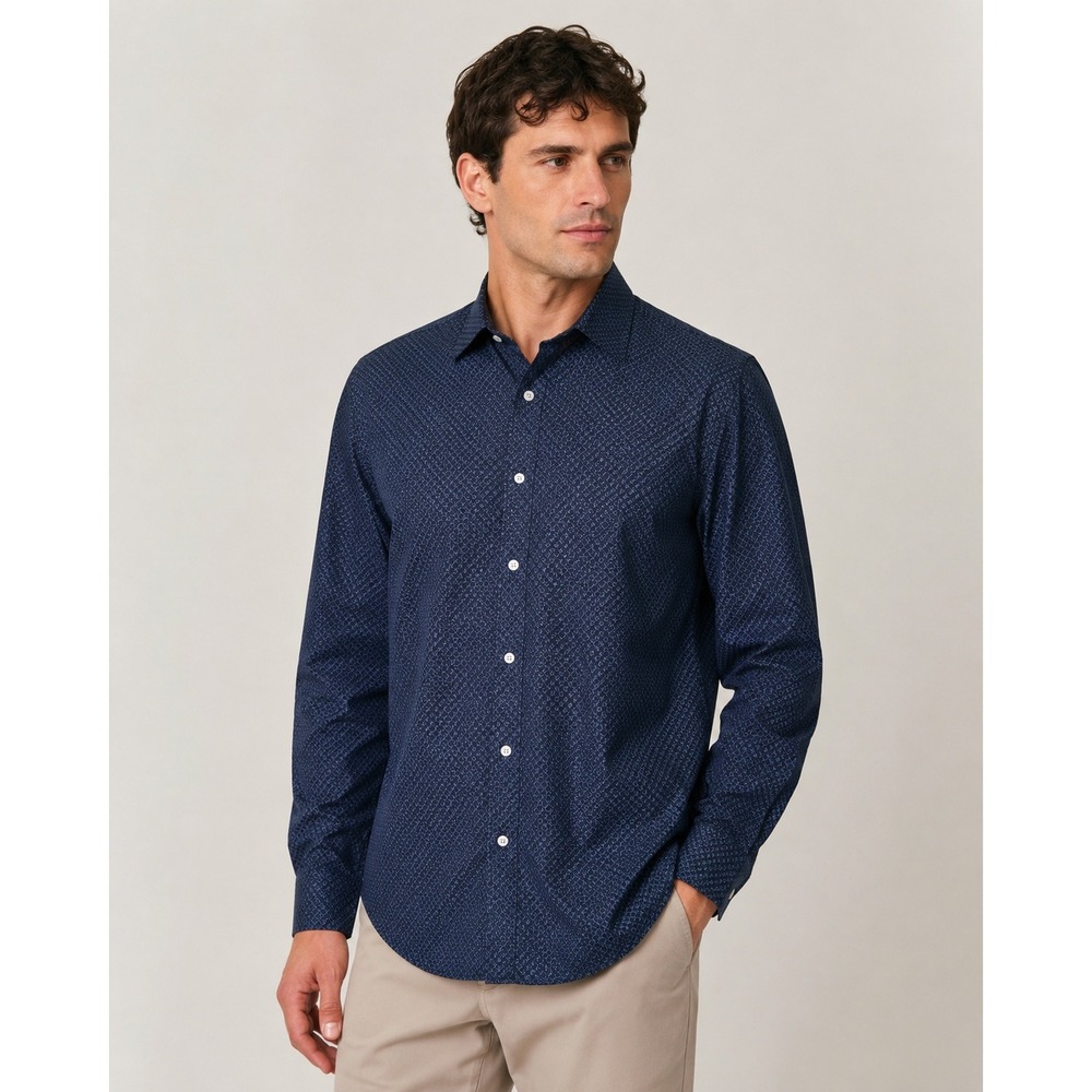 Daniel Cremieux Mens Blue Geometric Micro Diamond Cotton Button Down Shirt L